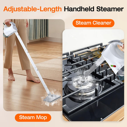 ScrubWiz 10-in-1 Steam Cleaner, Steam Mop & Detachable Handheld Steam Cleaner, 320ml Water Tank, 10s Fast Heating, Portable Steamer for Kitchen, Floor, Tiles, Window, BBQ Grill, Car, Bright White