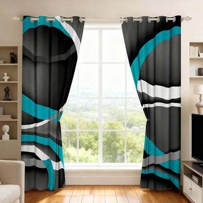 Castle Fairy Gray Black Blue Swirls Window Drapes,Retro Circle Geometric Kitchen Blackout Window Treatments 52Wx84L,Modern Abstract Art Livingroom Bedroom Decor Curtains