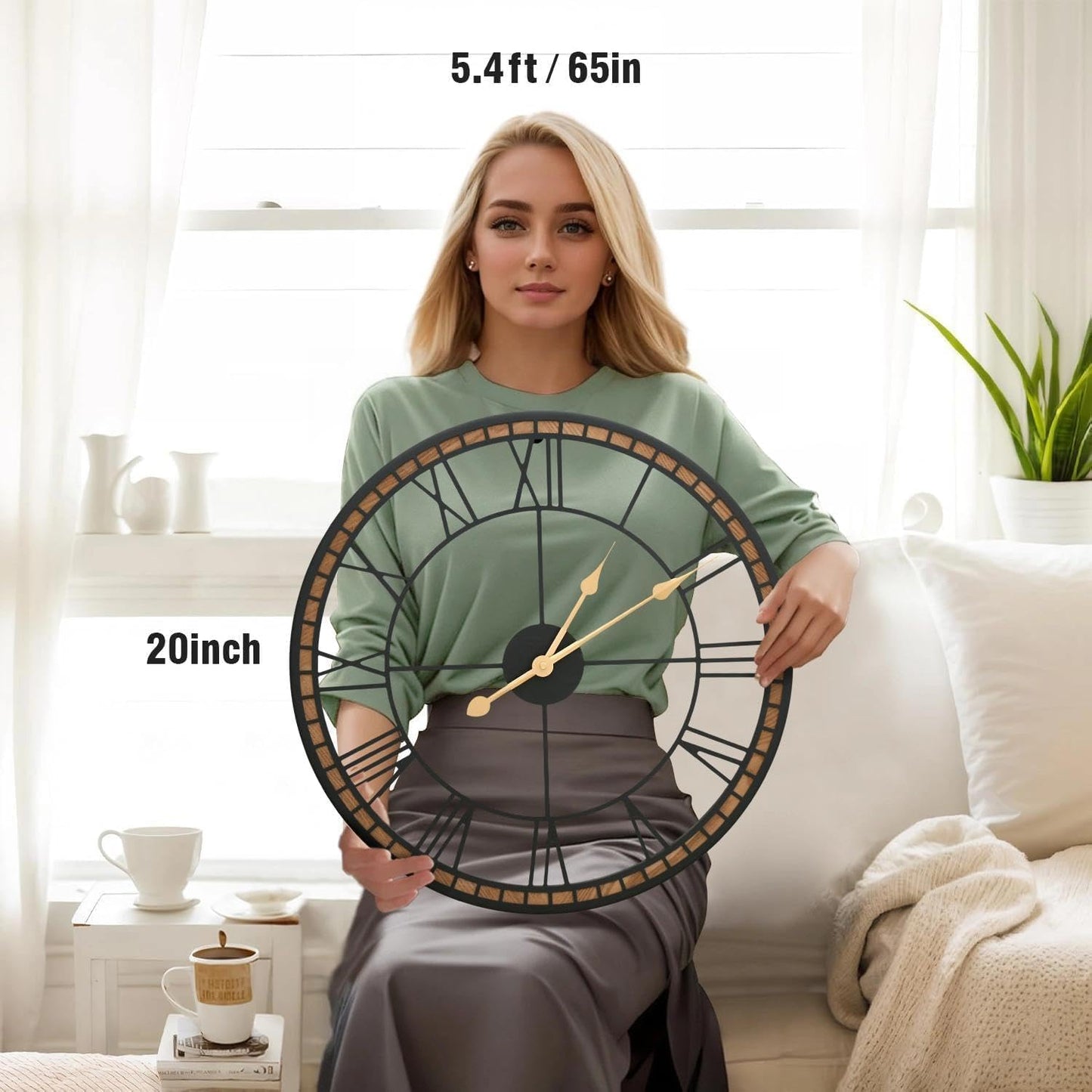 Micasso Large Farmhouse Wall Clock: 20 inch Modern Metal Black with Solid Wood Frame - Rustic Roman Numeral Decorative Wall Clock for Living Room/Entryway/Kitchen - Home Decor for Fashion-Conscious
