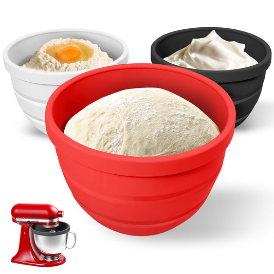 Forenee Collapsible Silicone Bowl Insert for KitchenAid 5-Qt Tilt-Head Mixer Bowl, Ultra-Thick Stable Liner, Raised Splash-Guard Rim, Easy-Release, Dishwasher Safe, Space-Saving 3-Pack for Home