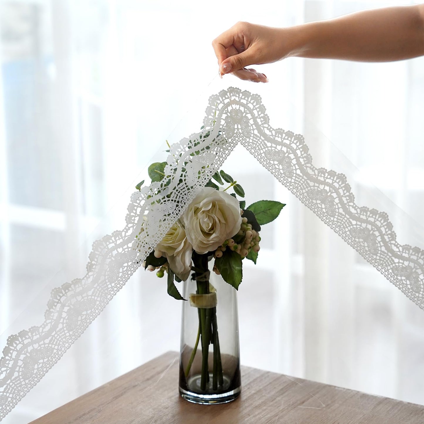 Artbloss Clear Table Protector Cover Vinyl Rectangle PVC Tablecloth with Printed Crocheted Lace Waterproof Oil Proof Wipeable Plastic Tablecloths for Home Kitchen Dining Table (Lace, 55 x 120 Inches)