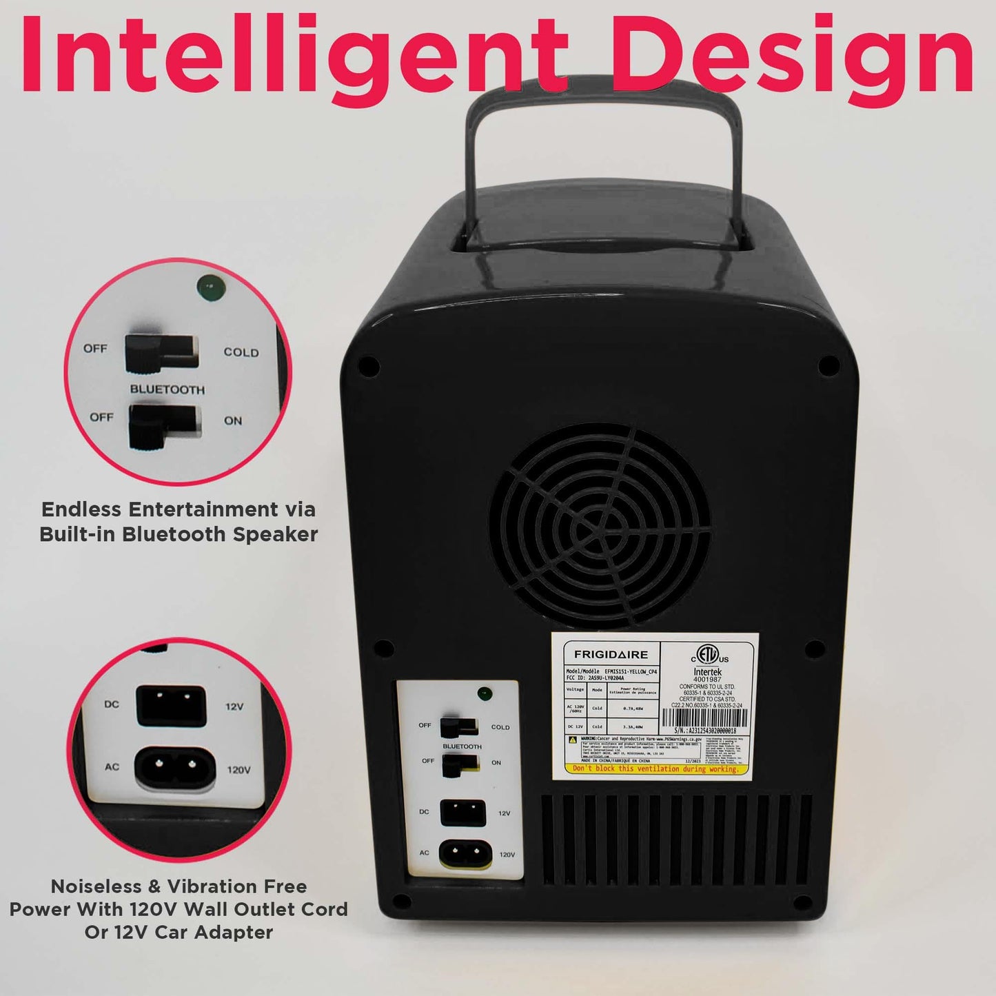 Frigidaire EFMIS151 Mini Portable Compact Personal Home Office Fridge Cooler BUILT IN SPEAKER, 4L Capacity, Chills Six 12 oz Cans, 100% Freon-Free & Eco Friendly
