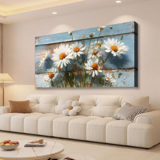 JLXART Daisy Floral Wall Art Canvas 20x40inch Watercolor Flower Prints Modern Farmhouse Pictures Ready to Hang for Kitchen Bathroom Home Decor