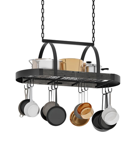 CHOEZON Hanging Pot Rack, Pot Hanger for Kitchen, Ceiling Mounted Pot Holder, Cookware Organizer with 12 S-Shaped Hooks, for Pot, Pan Storage, Space-Saving, Charcoal Black and Black TPR08BCC1