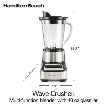 Hamilton Beach Wave Crusher Blender For Smoothies With 40 Oz Glass Jar and 14 Functions, Ice Sabre Blades & 700 Watts for Consistently Smooth Results, Black + Stainless Steel (54221)