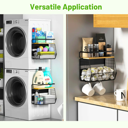 2 Set Magnetic Shelf for Refrigerator with Wood Lid, Fruit Potato & Onion Storage Bins, Pantry Organizers & Storage, Large Container Magnetic Spice Rack for Refrigerator, Kitchen Counter, Cabinet
