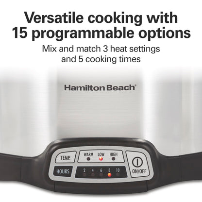 Hamilton Beach 4 Quart Programmable Slow Cooker with Flexible Easy Programming, 5 Cooking Times, Dishwasher-Safe Crock & Lid, Silver (33443)