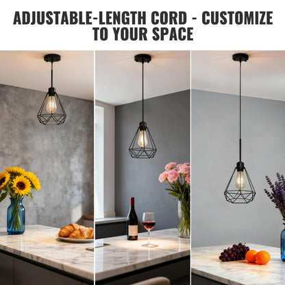 Maliralt Pendant Light Hanging Lights Fixture - Black Industrial Hanging Lamps with Metal Diamond Shade for Kitchen Island, Dining Room Over Table, Breakfast Corner, Farmhouse Home Decor - 2 Pack