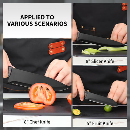 16-Piece Kitchen Knife Block Set with Cutting Board - German Stainless Steel Knives, Built-In Sharpener, Dishwasher Safe, Anti-Slip Handle - All-in-One Cutlery Set for Home/Kitchen (Black)