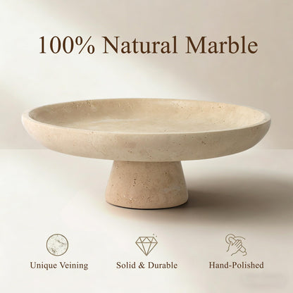 YMXYJM Natural Marble Pedestal Fruit Bowl, Large Decorative Bowl for Kitchen Counter/Living Room/Dining Table/Entryway, Beige