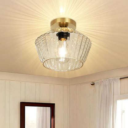 FRIDEKO HOME Semi Flush Mount Ceiling Light - Glass Hallway Lighting Fixtures Ceiling Black Ceiling Light Fixture for Hallway Bedroom Kitchen Bathroom Entryway (Bronze Gold)
