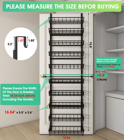 Mefirt 10-Tier Over The Door Pantry Organizer, Pantry Organization and Storage, Black Metal Hanging Adjustable Basket, Wall Spice Rack Seasoning Shelves, Home & Kitchen Essentials