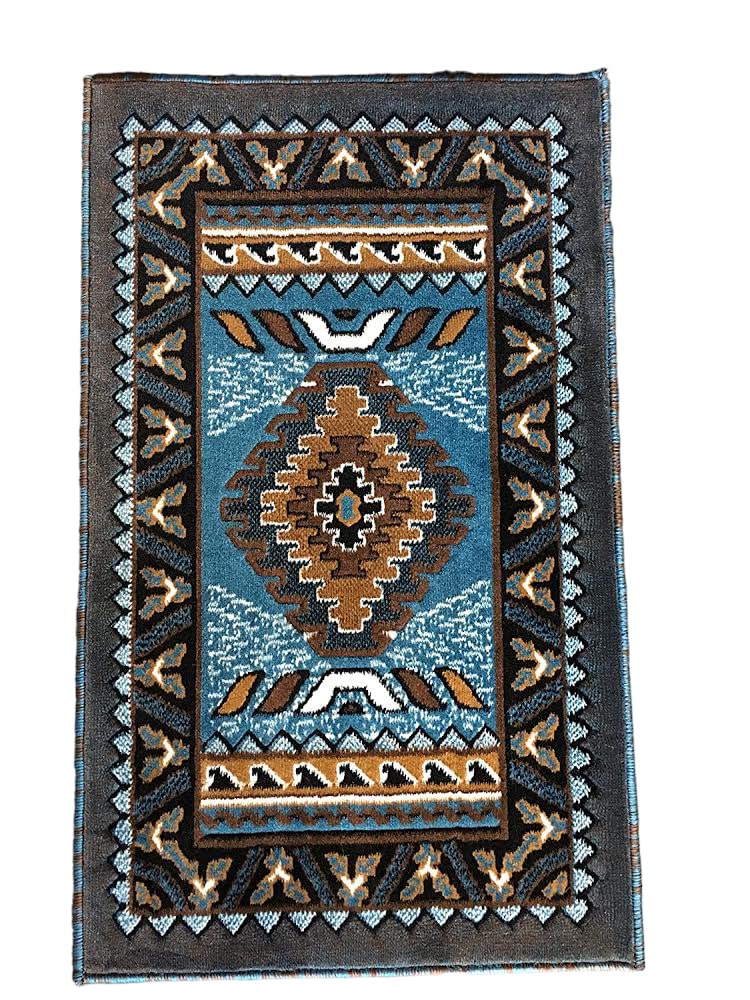 YHSF South Western Area Rug for Living Room, Bedroom, Kitchen & More - Easy to Clean, Soft & Durable Native American Tribal Rug - Stain-Proof, Non-Slip Runner for Home Decor - Blue Brown, 2' x 3'4"