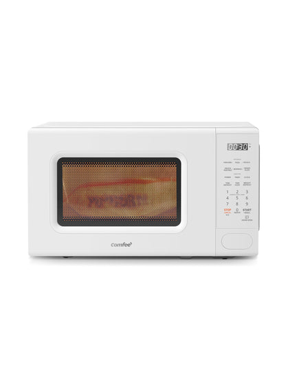 COMFEE CMO-C20M1WH Retro Microwave with 11 power levels, Fast Multi-stage Cooking, Turntable Reset Function Kitchen Timer, Speedy Cooking， Weight/Time Defrost, Memory function, Children Lock, 700W