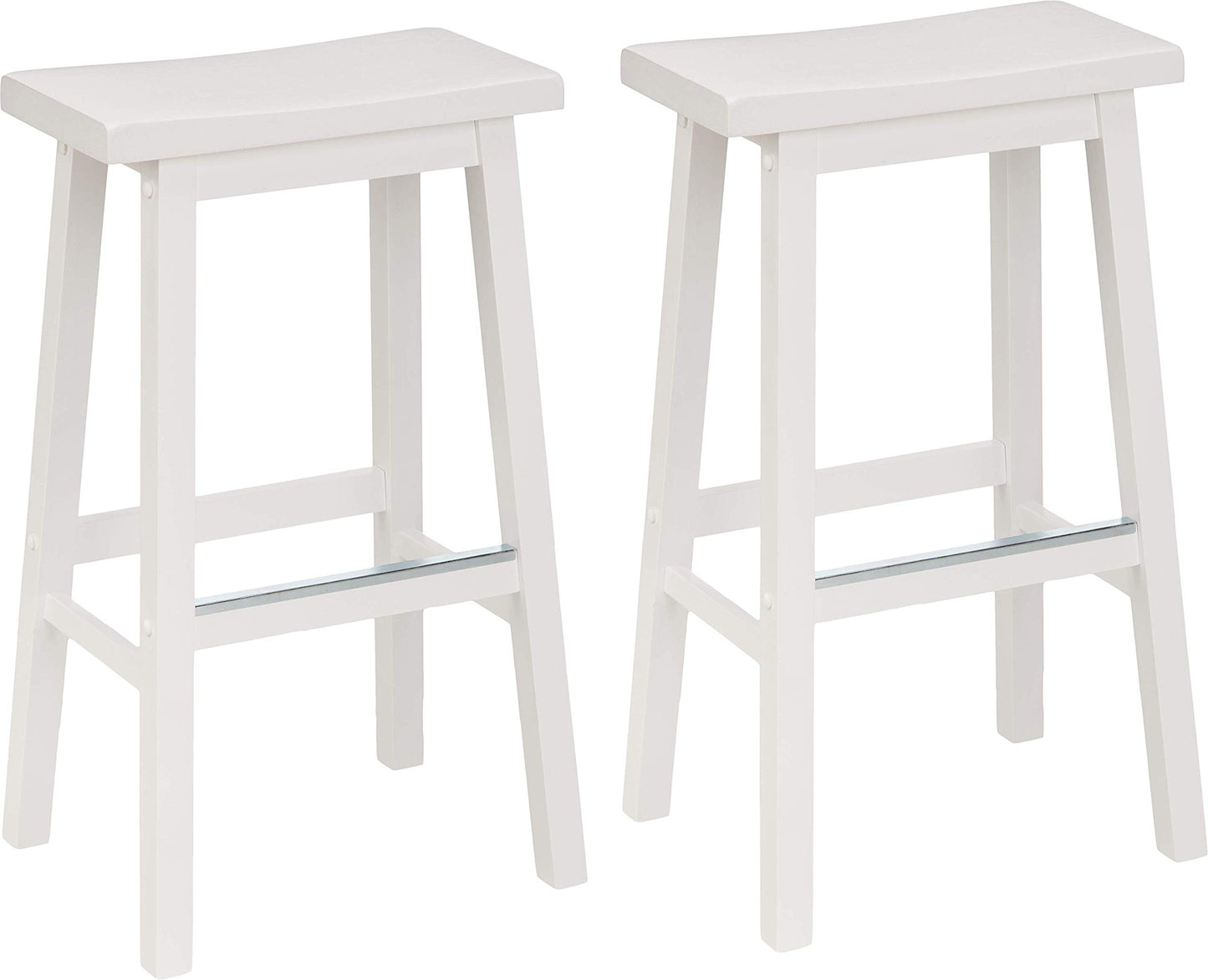 Amazon Basics Solid Wood Saddle-Seat Counter Height Bar Stools for Kitchen Island and Home Bar with Footrest, 29-Inch Height, White, Set of 2