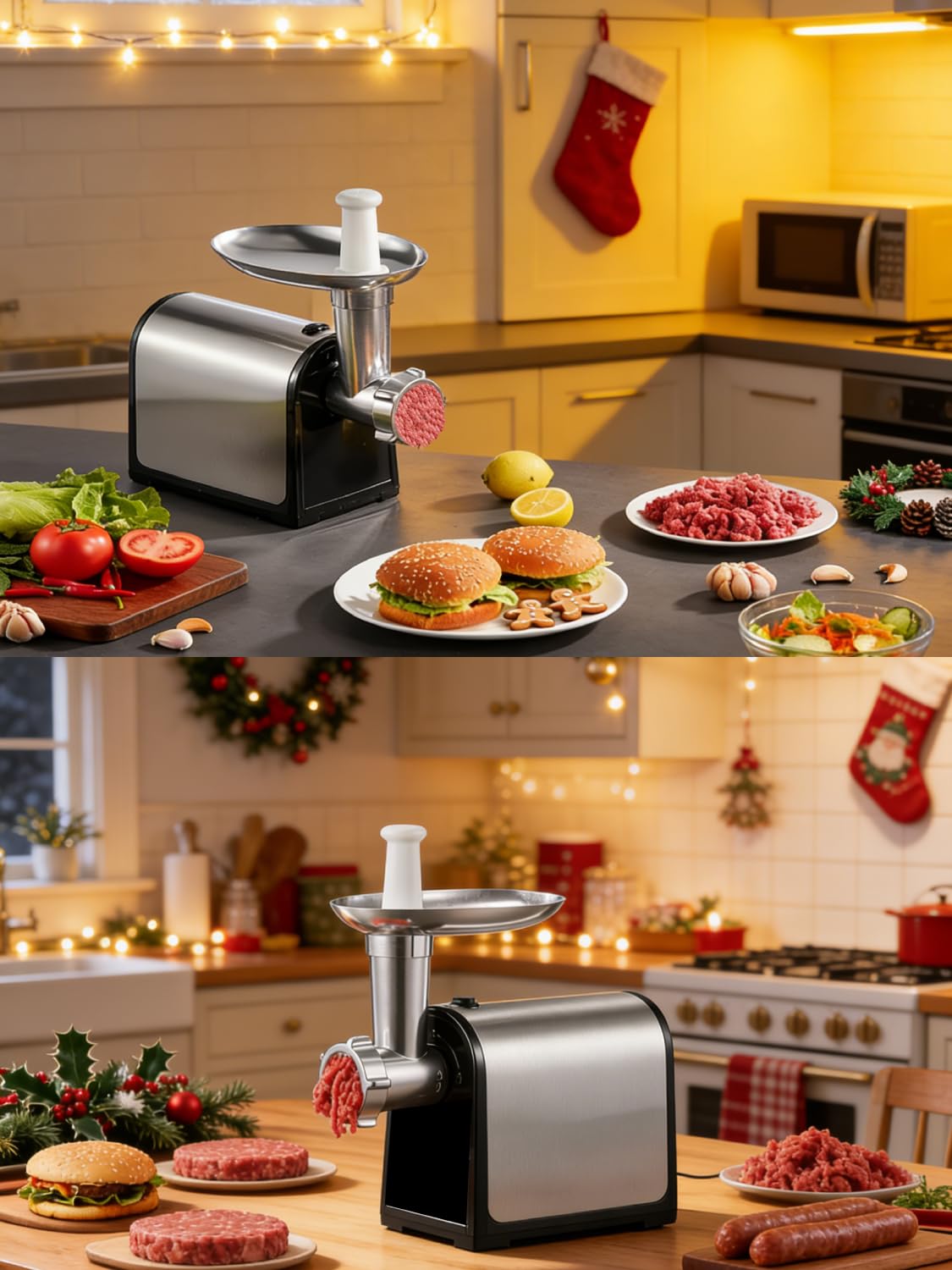 Electric Meat Grinder, Sausage Stuffer with 3 Sausage Tubes, 2 Blades, 3 Plates, 3200W Max, Meat Grinder Heavy Duty for Home Kitchen Use, Stainless Steel (Black)