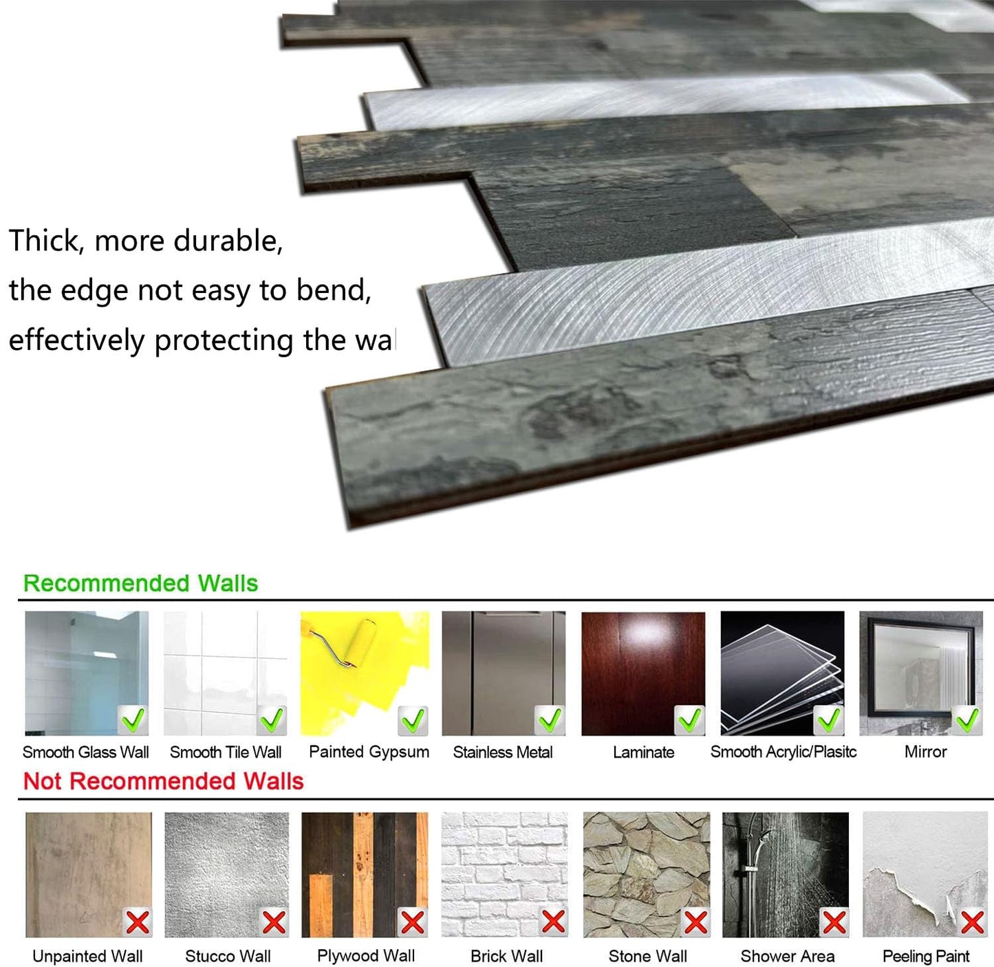 sanyeskkiy 10-Sheet Peel and Stick Backsplash Tile, PVC Mixed Meta,l Stick on Kitchen, Bathroom Vanities, Fireplace Décor, Laundry Table(11.2" X 12.7") (10, Wooden Green+Frosted Silver)