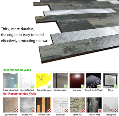 sanyeskkiy 10-Sheet Peel and Stick Backsplash Tile, PVC Mixed Meta,l Stick on Kitchen, Bathroom Vanities, Fireplace Décor, Laundry Table(11.2" X 12.7") (10, Wooden Green+Frosted Silver)