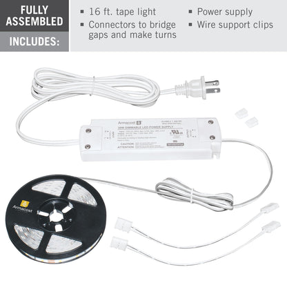 Armacost Lighting 421502 Ribbon Flex Home LED Tape Light Kit, 16 ft, AC Dimmable (3000K) 300 LED Lights