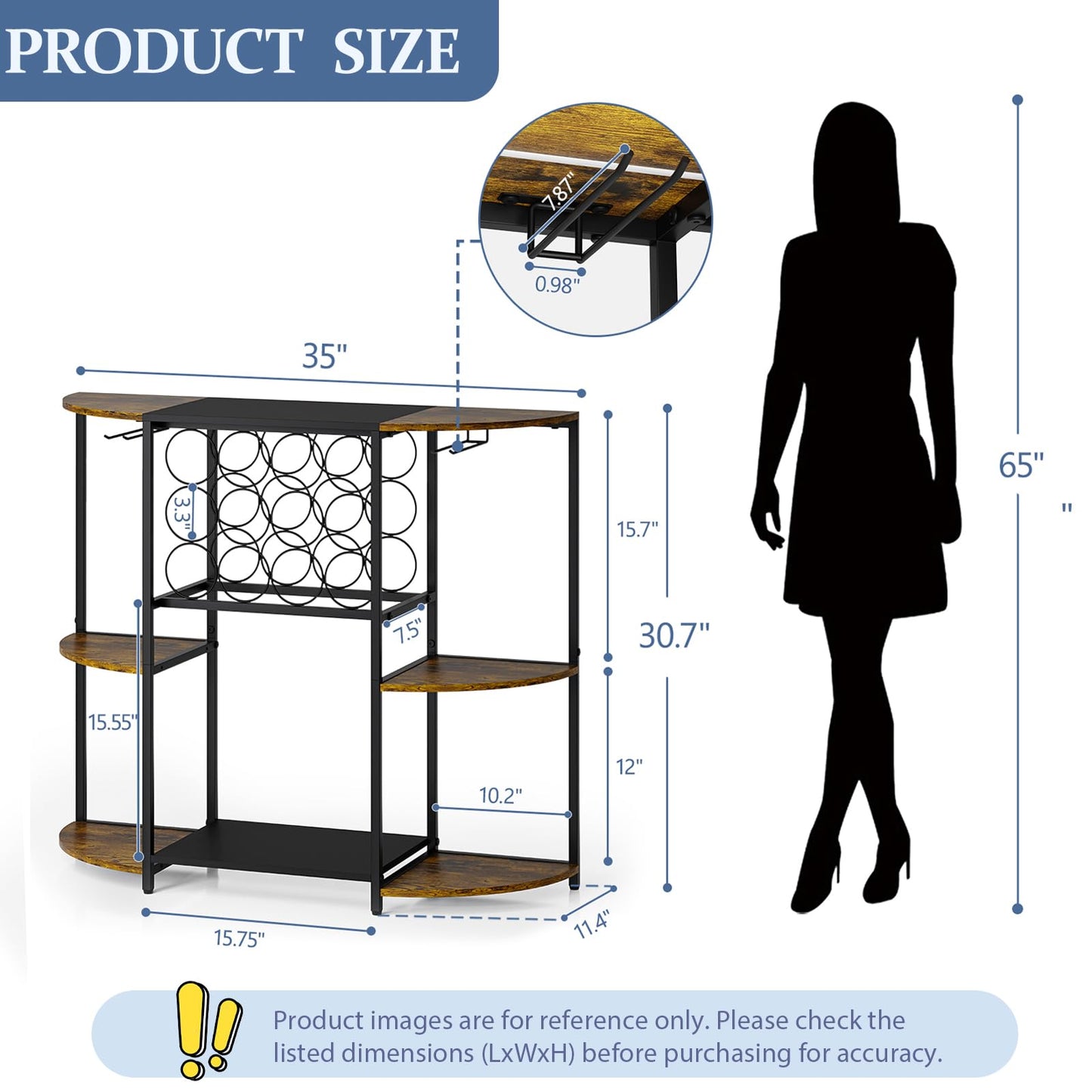 JKsmart Wine Bar Cart with LED Lights, Mini Wine Rack with Storage and Glass Holder, Small Home Bar Cart for Liquor, 3-Tier Bar Table for Kitchen, Dining Room, Living Room, Rustic Brown
