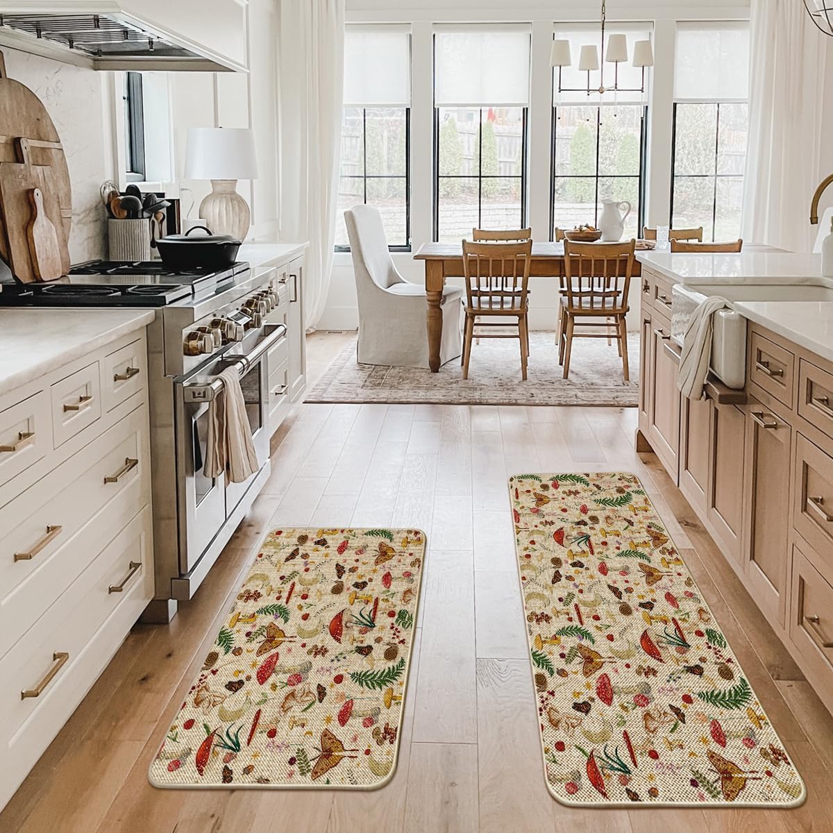 Artoid Mode Mushrooms Butterfly Spring Kitchen Mats Set of 2, Home Decor Low-Profile Kitchen Rugs for Floor - 24x35 and 24x59 Inch