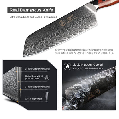 YARENH Santoku Knife 7 Inch, 67-Layer Damascus Steel Chef Knife, Sharp Long-Lasting Sharpness, Rust-Resistant, Kitchen Knife for Professional and Home Use