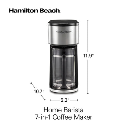 Hamilton Beach Home Barista 7-in-1 Small Coffee Maker with Seven Ways to Brew, 6 Cup Carafe, Drip, Single Serve, French Press, Pour Over, Cold Brew, Easy-Fill Reservoir, Black (46251)