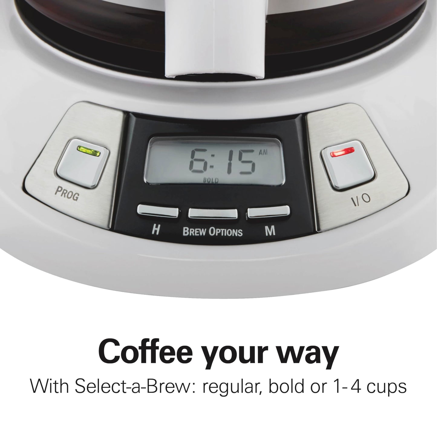 Hamilton Beach 12 Cup Programmable Drip Coffee Maker Machine, Regular & Bold Brew Options, Auto Pause and Pour, Glass Carafe, White (46294J)