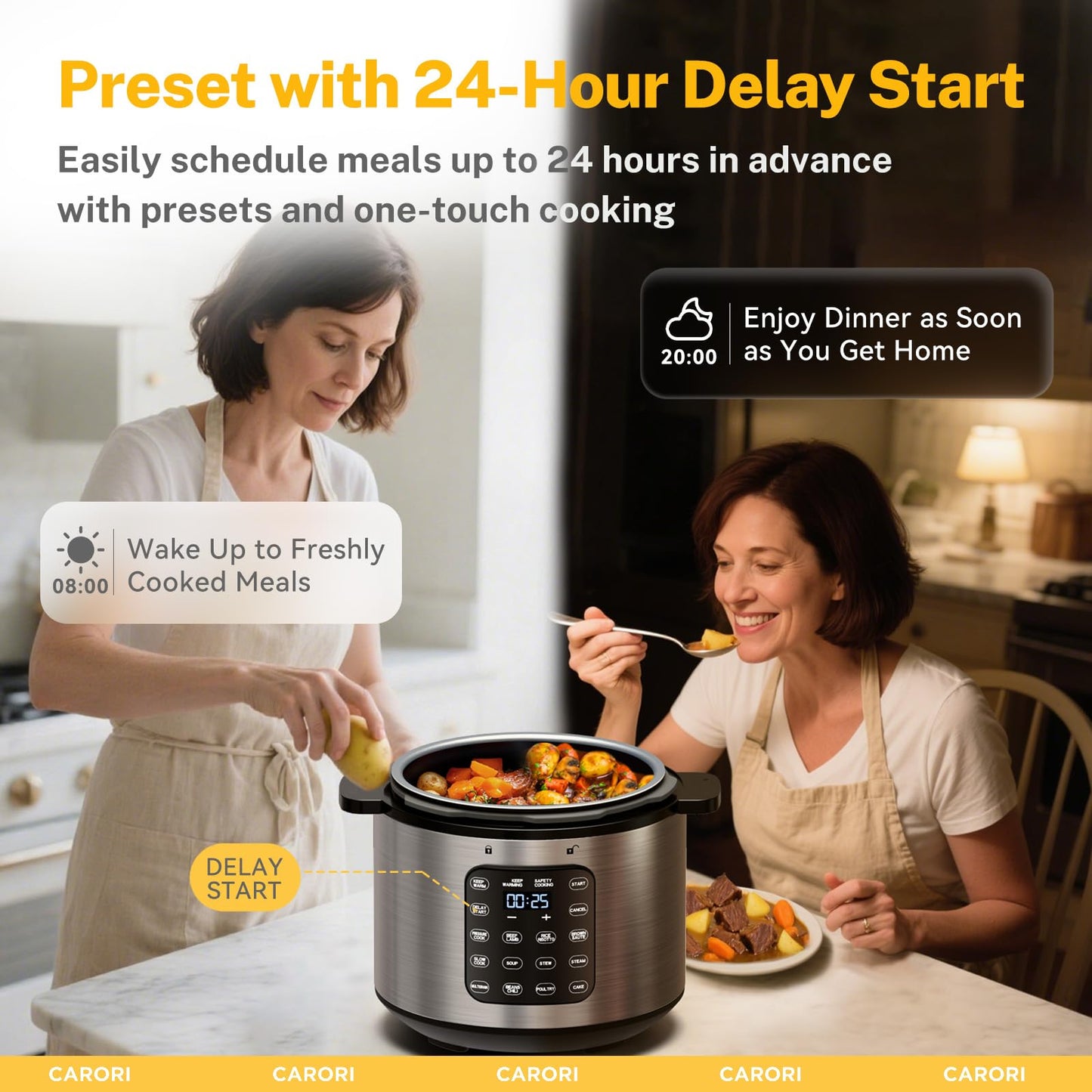 CARORI 9-in-1 Electric Pressure Cooker, 1000W Instant Multi-Cooker with IMD Touchscreen, Olla de Presion, Non-Stick Pot, Rice Cook, Slow Cook, Steamer, Sauté, Warmer, Safe Venting, Silver 8 Qt