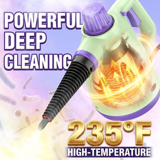 1050W Powerful Steam Cleaner with 9pcs Accessories & Safety Lock, Quick Heating Pressurized Handheld Steam Cleaner for Home, Multi-Surface Steamer Cleaner for Car, Window, Bathroom, Grout and More