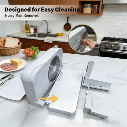 Meat Slicer for Home, 150W Foldable Deli Meat Slicer with 6.7'' Blade, Child Lock Protect Electric Bread Slicer, Adjustable Thickness Portable Food Cutter Machine for Spam Breads Meat (White)