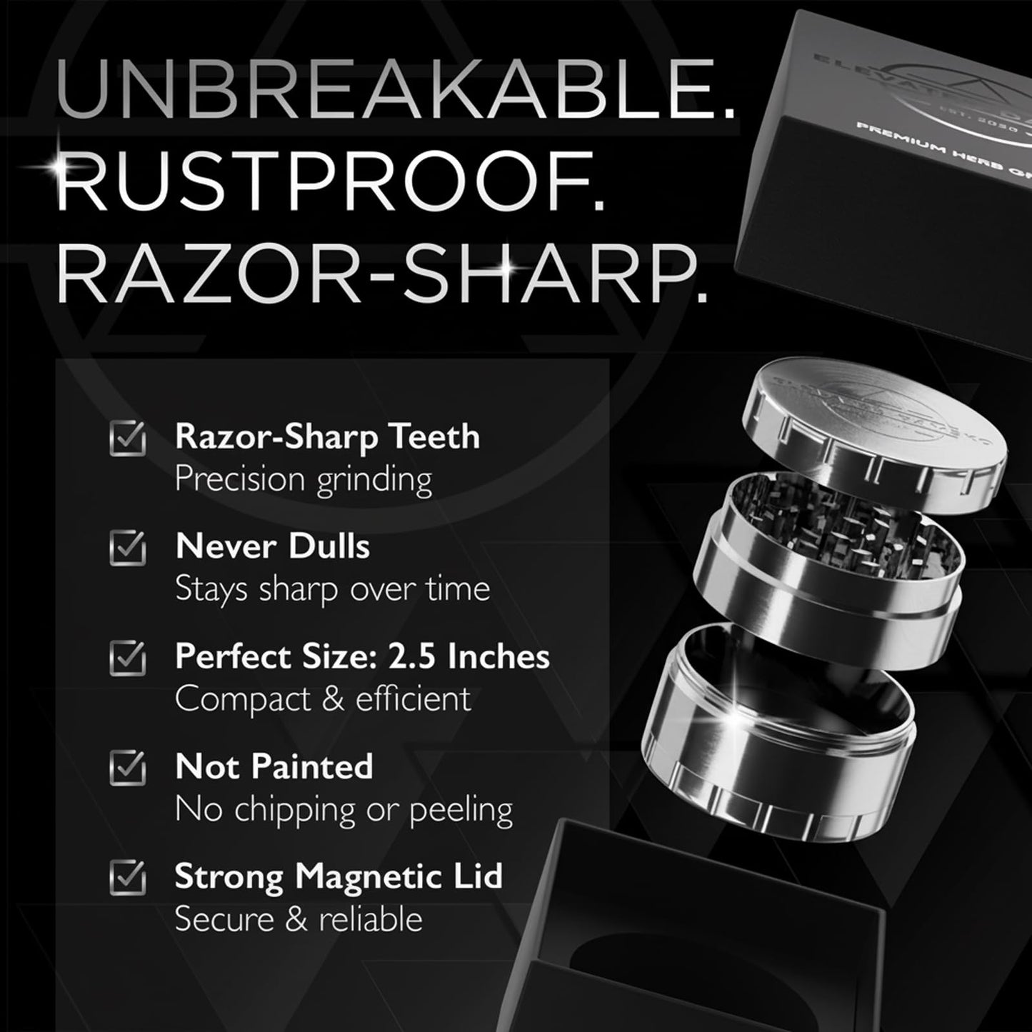Elevated Damsko 2.5-inch Premium Stainless Steel Culinary Herb & Spice Grinder Mill for Kitchen Use