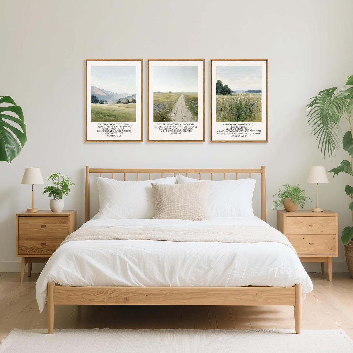 CHDITB Christian Framed Canvas Wall Art Set Of 3, Rustic Landscape Scripture Wall Decor, Religious Nature Bible Verse Wall Painting Botanical Field Art Prints For Home Office Church Decor 12”X16”