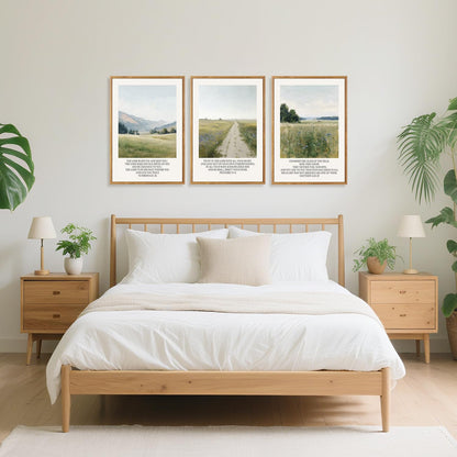 CHDITB Christian Framed Canvas Wall Art Set Of 3, Rustic Landscape Scripture Wall Decor, Religious Nature Bible Verse Wall Painting Botanical Field Art Prints For Home Office Church Decor 12”X16”