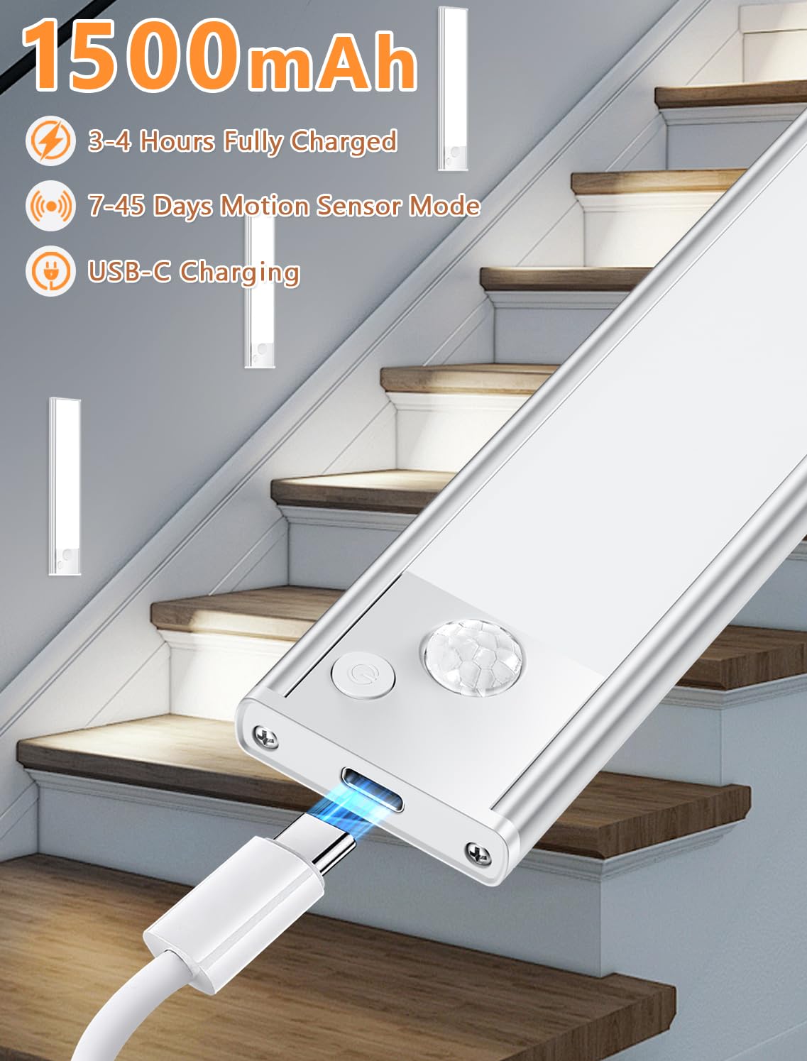 Under Cabinet Motion Sensor Lighting: 8 Inch Dimmable Rechargeable Lights Indoor - Battery Operated Lights - Undercabinet Closet Light Magnetic Led Light for Kitchen Home Bathroom Counter 6 Pack