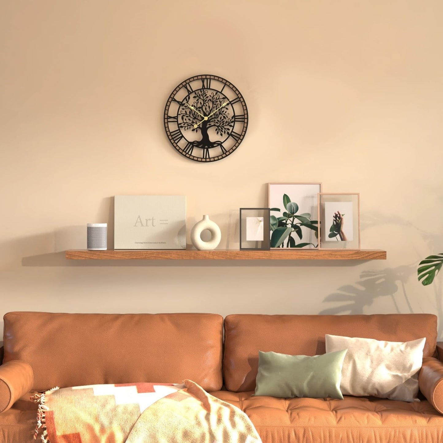 Micasso Wall Clocks Battery Operated: 15Inch Farmhouse Tree of Life Metal with Wood Frame - Rustic Roman Numerals Clock for Living Room/Office/Bedroom/Kitchen - Home Decor for Fashion-Conscious