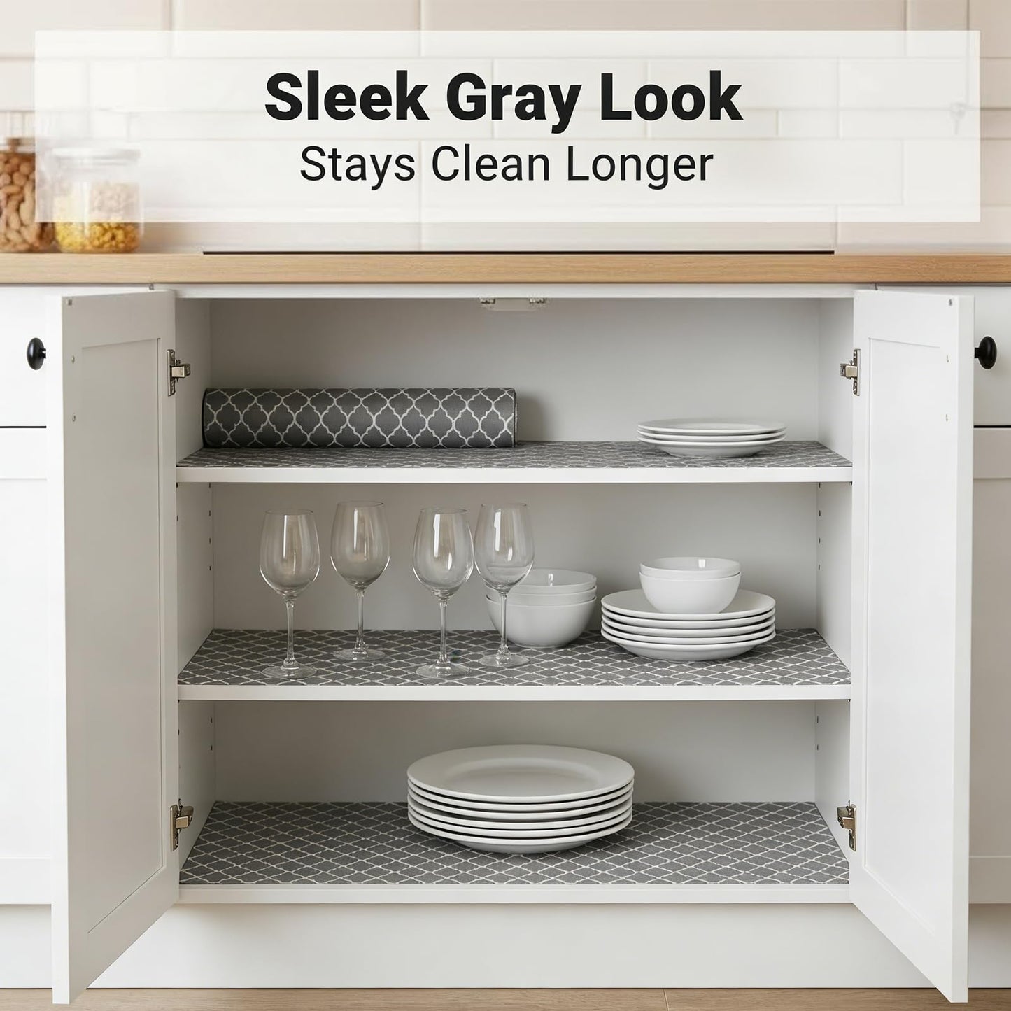 Coavas Shelf and Drawer Liner, Non Slip Extra Grip Non Adhesive Waterproof Thickened Cabinet Mat, Easy Cut for Kitchen Pantry Bathroom Dresser Cupboard (Gray, 17.5IN x 20FT)