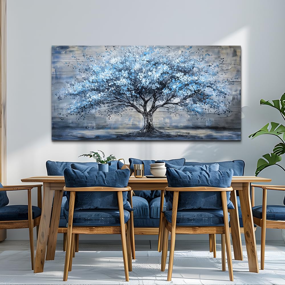 FUHAIHUA Canvas Wall Art for Living Room Wall Decor for Bedroom Office Modern Hotel Wall Decorations Blue Tree Landscape Paintings Abstract Pictures Artwork Room Aesthetic Home Decor 20x40 in