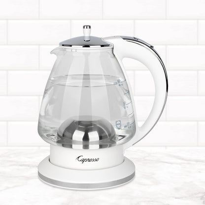 Capresso H2O Glass Kettle, 240.02, White and polished chrome, 48 ounces