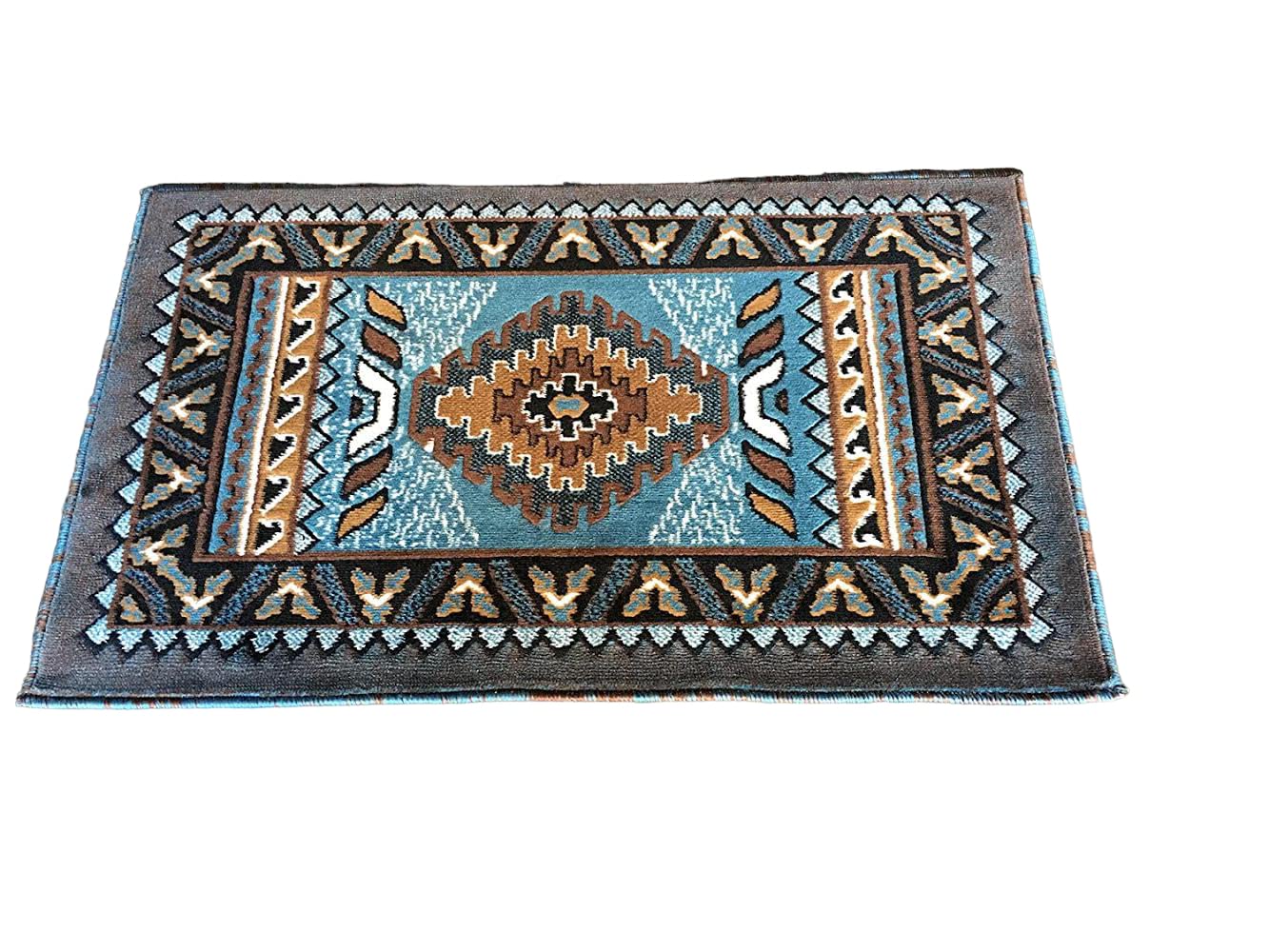 YHSF South Western Area Rug for Living Room, Bedroom, Kitchen & More - Easy to Clean, Soft & Durable Native American Tribal Rug - Stain-Proof, Non-Slip Runner for Home Decor - Blue Brown, 2' x 3'4"