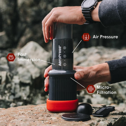 AeroPress Go, Extra Small Portable Coffee Maker Kit, Travel, Hiking & Camping, All-in-One French Press, Pour-Over & Espresso Style Manual Brewer, 2 Min Brew Makes a Less Bitter, More Flavorful Cup