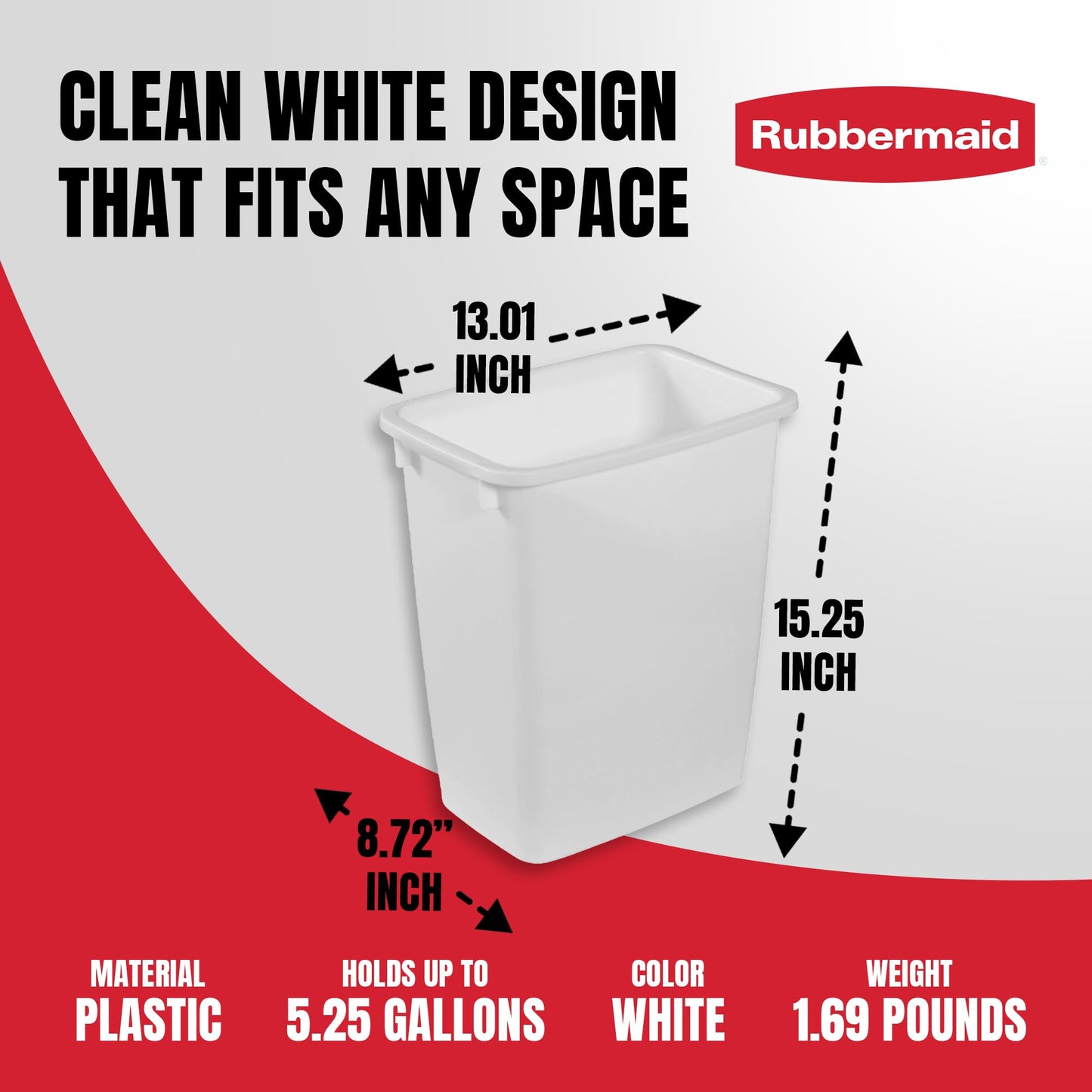 Rubbermaid 3 Pack Traditional Open Top Waste Basket Indoor Trash Bin Container for Bathrooms, Kitchens, and Home Office, 21 Quart, White