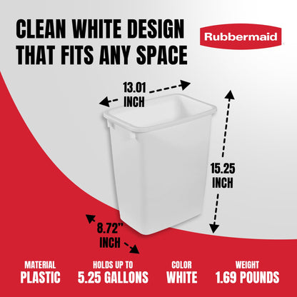 Rubbermaid 3 Pack Traditional Open Top Waste Basket Indoor Trash Bin Container for Bathrooms, Kitchens, and Home Office, 21 Quart, White