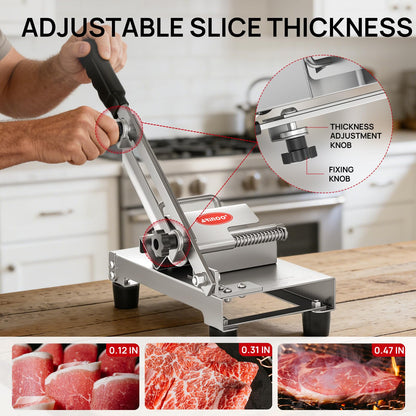 ARINOO Manual Frozen Meat Slicer,Stainless Steel Meat Cutter Beef Mutton Roll Bacon Sausage and Cheese Slicing Machine for Home Cooking,Food slicer BBQ,Salad,and Sandwich slicing easy to use