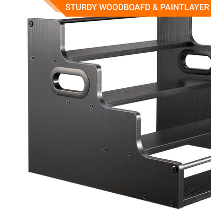 YQBRAO 2 Pack 4-Tier Liquor Bottle Display Shelf, 16-Inch Wooden Bar Shelves for Liquor Bottles, Countertop Whiskey Shelf and Bourbon Shelf Organizer for Home Bar, Kitchen（Black）
