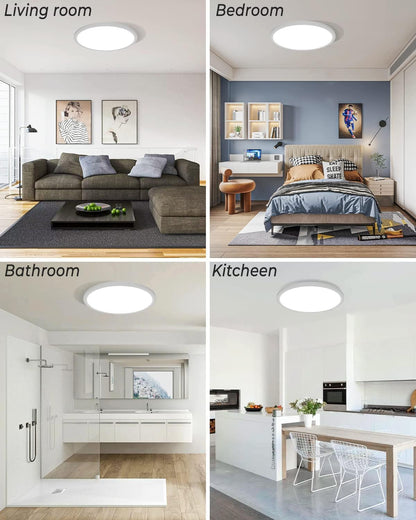 zemty 4Pack 12 Inch LED Ceiling Light Flush Mount, 24W 2640lm Super Slim Flush Mount Ceiling Lamp Fixtures, 3000K/3500K/4000K/5000K/6500K Selectable for Bedroom Bathroom Kitchen Living Room (White)