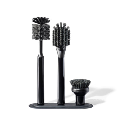 Curio Home Goods Ionic Brush Set, Magnetized to Stand Upright, Stainless Steel with Replaceable Heads, Onyx/Black