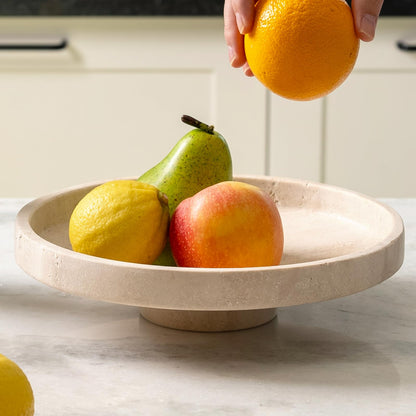 Koville Natural Travertine Fruit Bowl for Kitchen Counter – Decorative Stone Serving Marble Bowl for Fresh Fruits, Snacks, and Home Decor Centerpiece