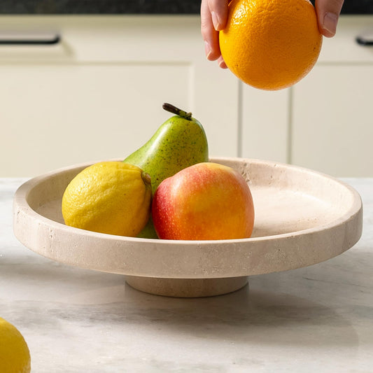 Koville Natural Travertine Fruit Bowl for Kitchen Counter – Decorative Stone Serving Marble Bowl for Fresh Fruits, Snacks, and Home Decor Centerpiece