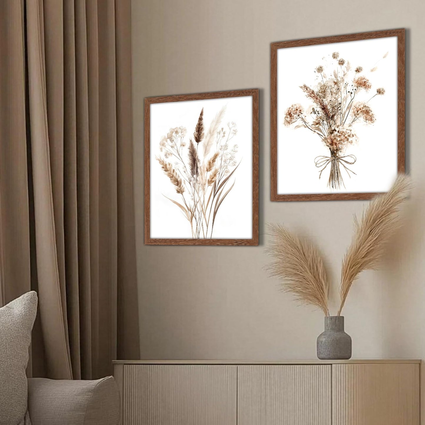JJY Framed Fall Farmhouse Boho Decor for Wall Art Prints set of 3 -Autumn Pampas Grass Wall Decor Poster Aesthetics -Nature Fall Plant Painting Set for Home Living Room Kitchen Wall Decor 11"x14"